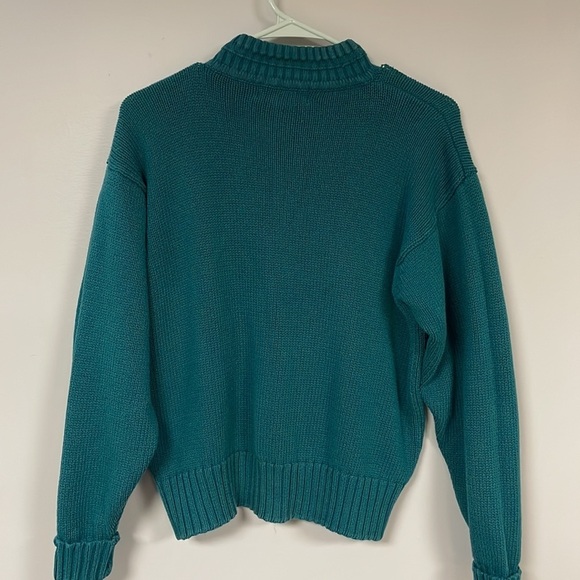 Talbots mock turtleneck  Cotton Sweater,  M, turquoises/blue, cable knit design - Picture 4 of 7